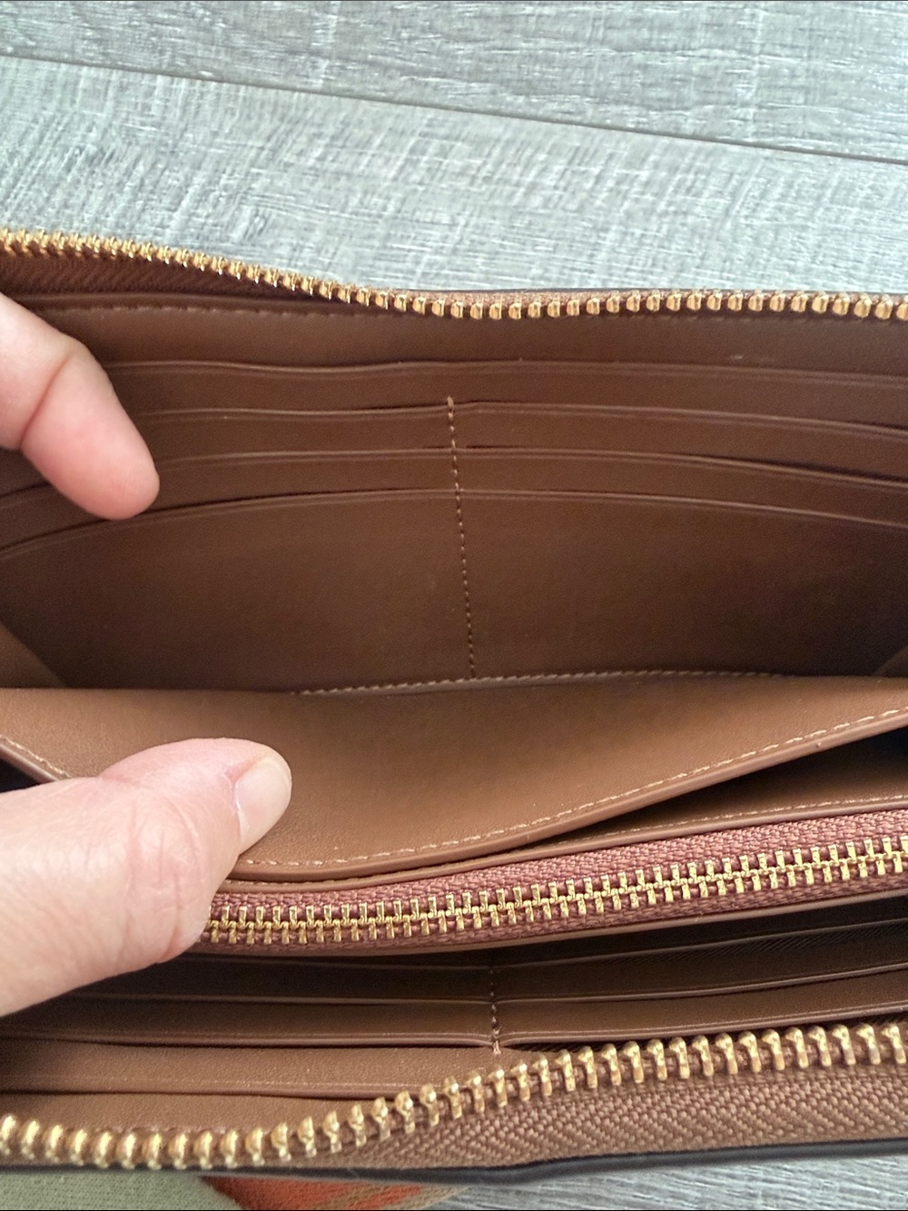 Coach Brown Signature Canvas Wristlet with Orange Strap - Picture 12 of 13